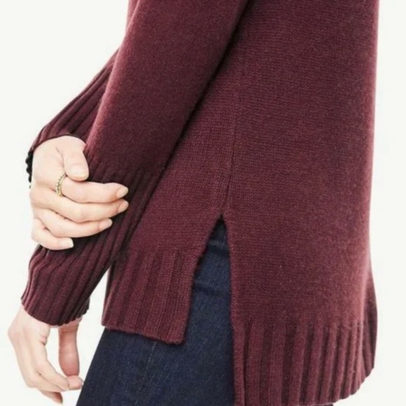 Ann Taylor Sz. S 100% Cashmere Burgundy Turtleneck Sweater Tunic - Picture 3 of 11